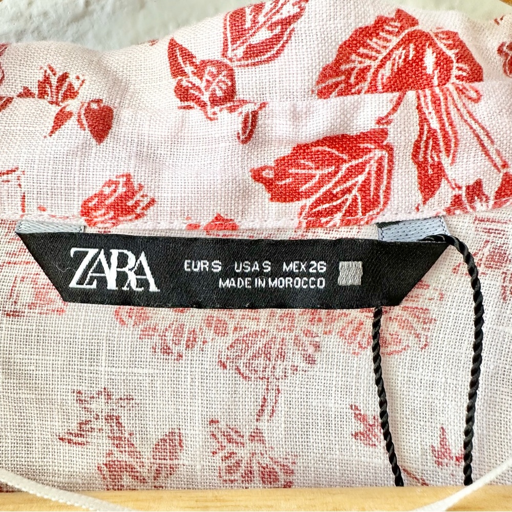 Zara Button Down Long Sleeve Floral Linen Size Small - Picture 8 of 9